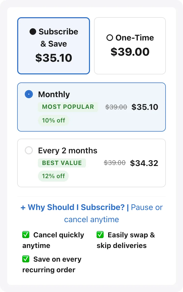 Coral subscribe-and-save widget