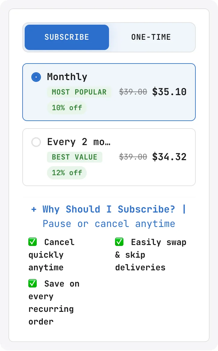 Dark subscribe-and-save widget