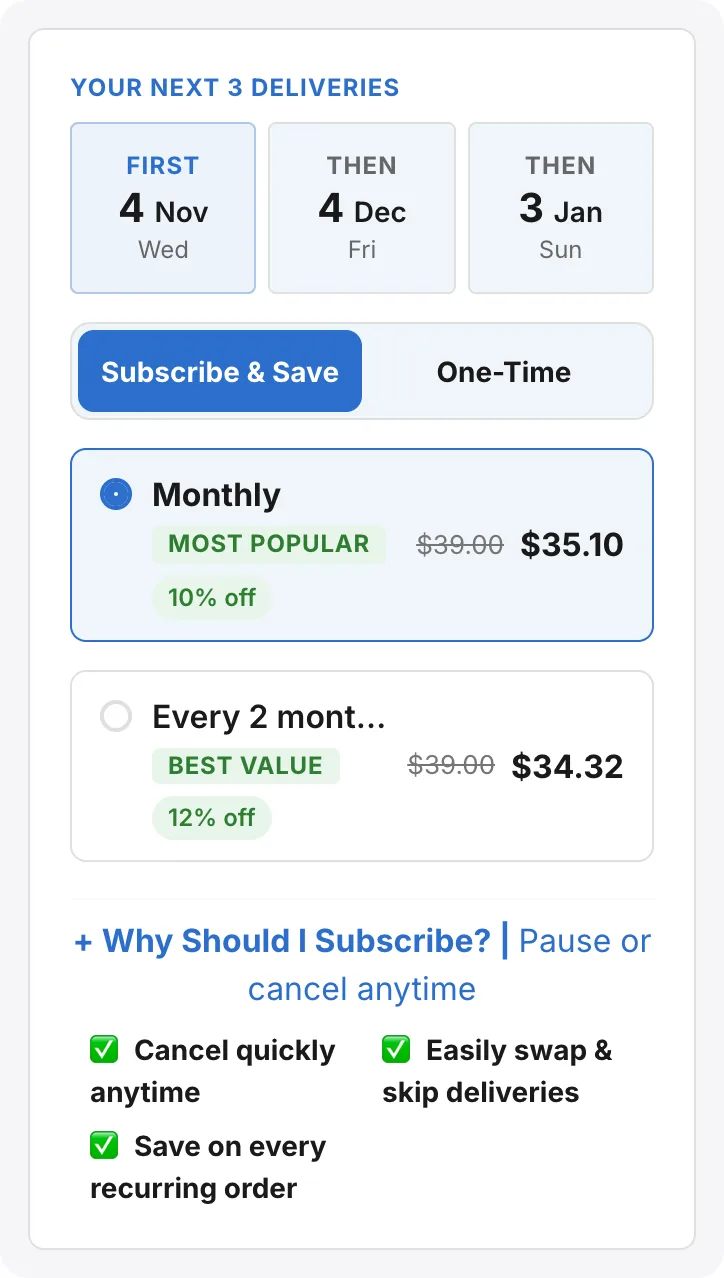 Delivery Schedule subscribe-and-save widget