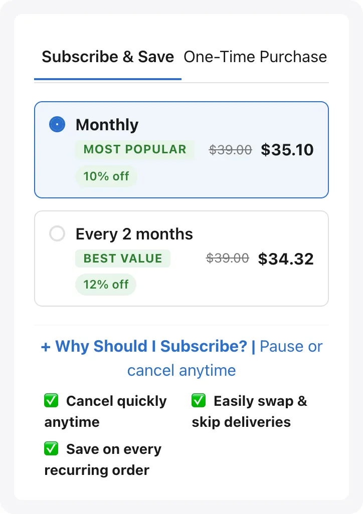Minimal subscribe-and-save widget