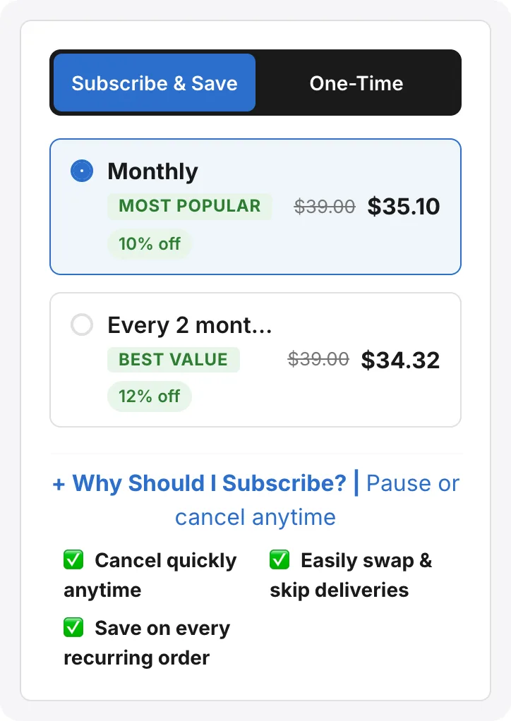 Dark Pill subscribe-and-save widget